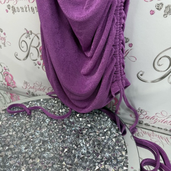 Kittenish dress stretchy cinched tie ups shiny shimmer Vibrant Purple Maxi Dress - Picture 3 of 13